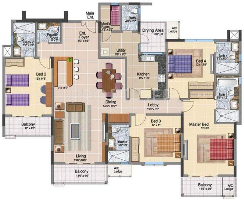 prestige neptunes courtyard floor plan 4bhk 4t 2895 sq ft 320444