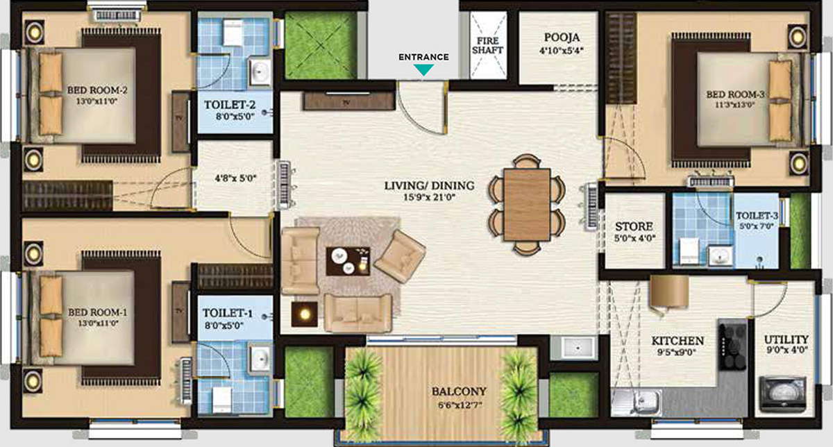 Lifestyle Param (3BHK+3T (1,790 sq ft) 1790 sq ft)