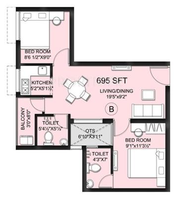 Ranga Jeyaram (2BHK+2T (695 sq ft) 695 sq ft)