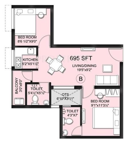 Ranga Jeyaram (2BHK+2T (695 sq ft) 695 sq ft)