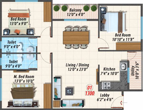 Opera Canopus (3BHK+2T (1,300 sq ft) 1300 sq ft)