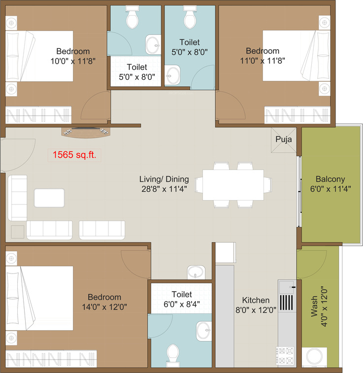 Disha Courtyard (3BHK+3T (1,565 sq ft) 1565 sq ft)