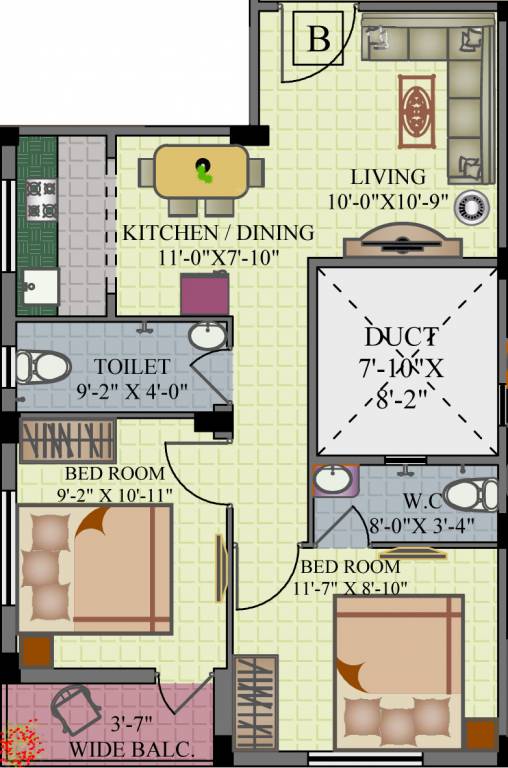 GM Meena Orchid (2BHK+2T (860 sq ft) 860 sq ft)