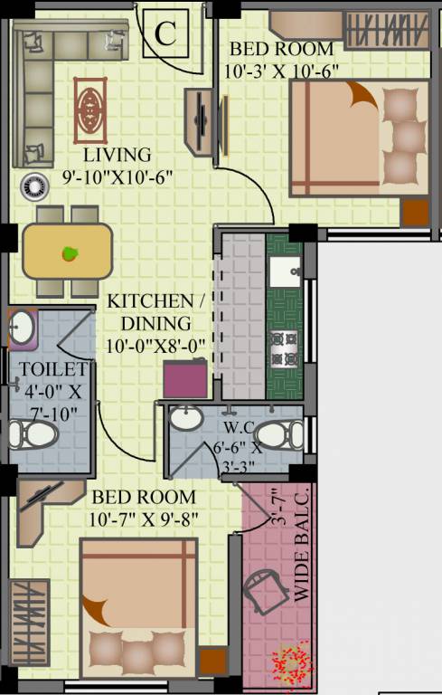 GM Meena Orchid (2BHK+2T (813 sq ft) 813 sq ft)