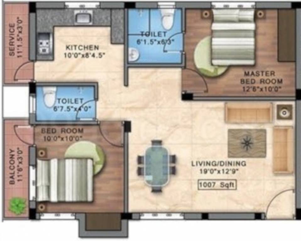 Blucon Pristine (2BHK+2T (1,007 sq ft) 1007 sq ft)