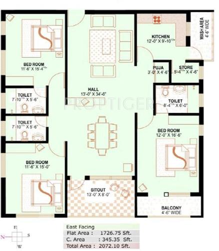 Anil Sri Vishnus Grande Vista (3BHK+3T (2,072 sq ft)   Pooja Room 2072 sq ft)