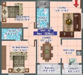 MSR Builders Bangalore Gangothri Residency (2BHK+2T (1,228 sq ft) 1228 sq ft)