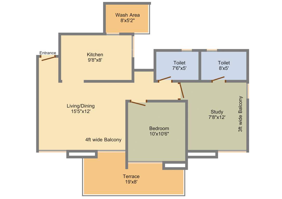 Three S Shaurya Residence (2BHK+2T (605.15 sq ft) 605.15 sq ft)