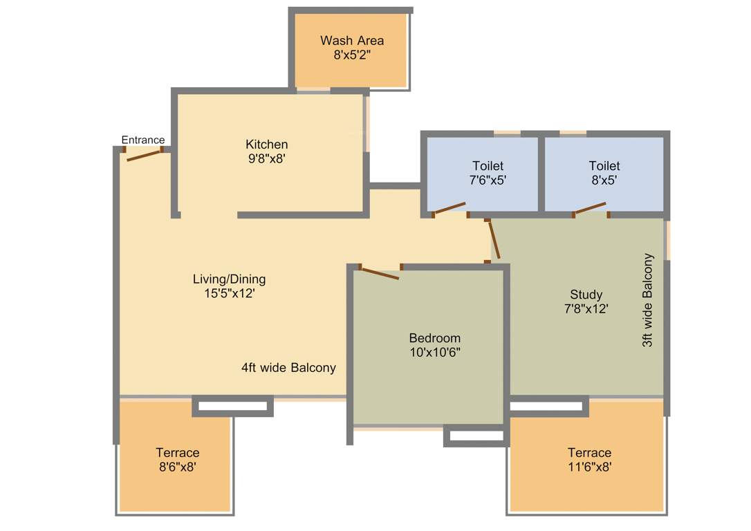 Three S Shaurya Residence (2BHK+2T (613.33 sq ft) 613.33 sq ft)