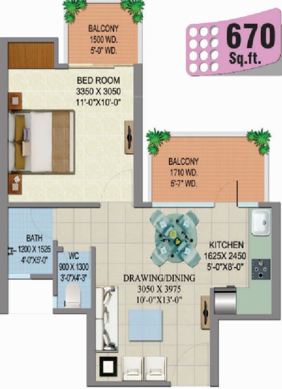 Shree Klassic Homz (1BHK+2T (670 sq ft) 670 sq ft)