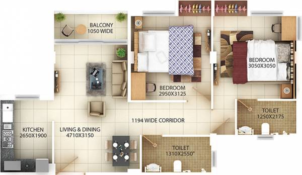 Ired Nivriti (2BHK+2T (922.59 sq ft) 922.59 sq ft)