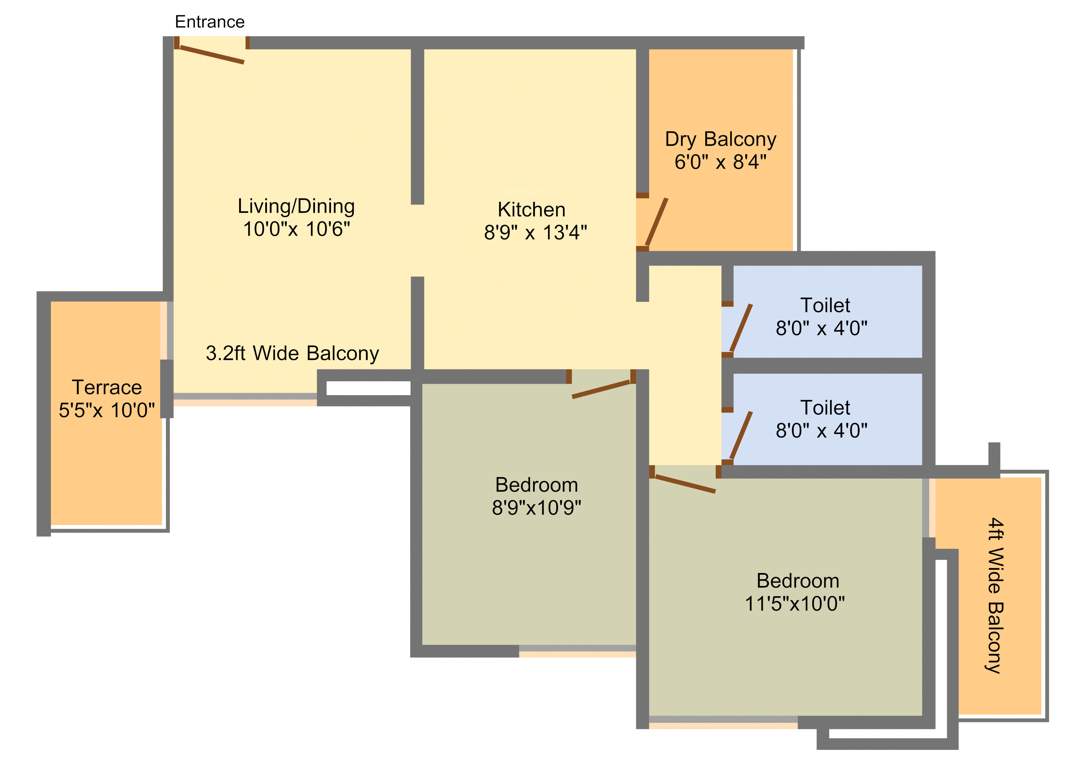 Three S Shaurya Residence (2BHK+2T (609.02 sq ft) 609.02 sq ft)