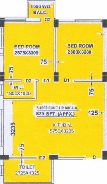 FM Aarav Villa (2BHK+2T (875 sq ft) 875 sq ft)