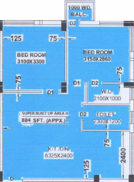 FM Aarav Villa (2BHK+2T (884 sq ft) 884 sq ft)