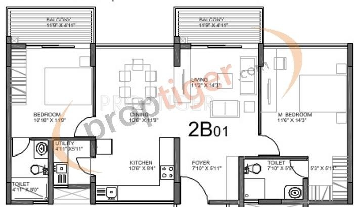 Trident Grande (2BHK+2T (1,511 sq ft) 1511 sq ft)