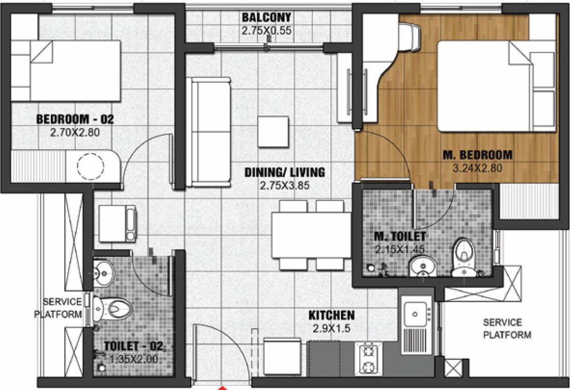 Brigade Gallium At Brigade El Dorado (2BHK+2T (795 sq ft) 795 sq ft)