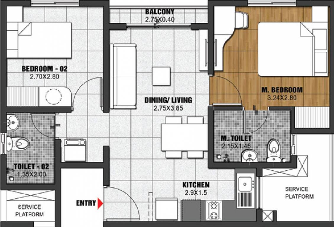 Brigade Gallium At Brigade El Dorado (2BHK+2T (799 sq ft) 799 sq ft)