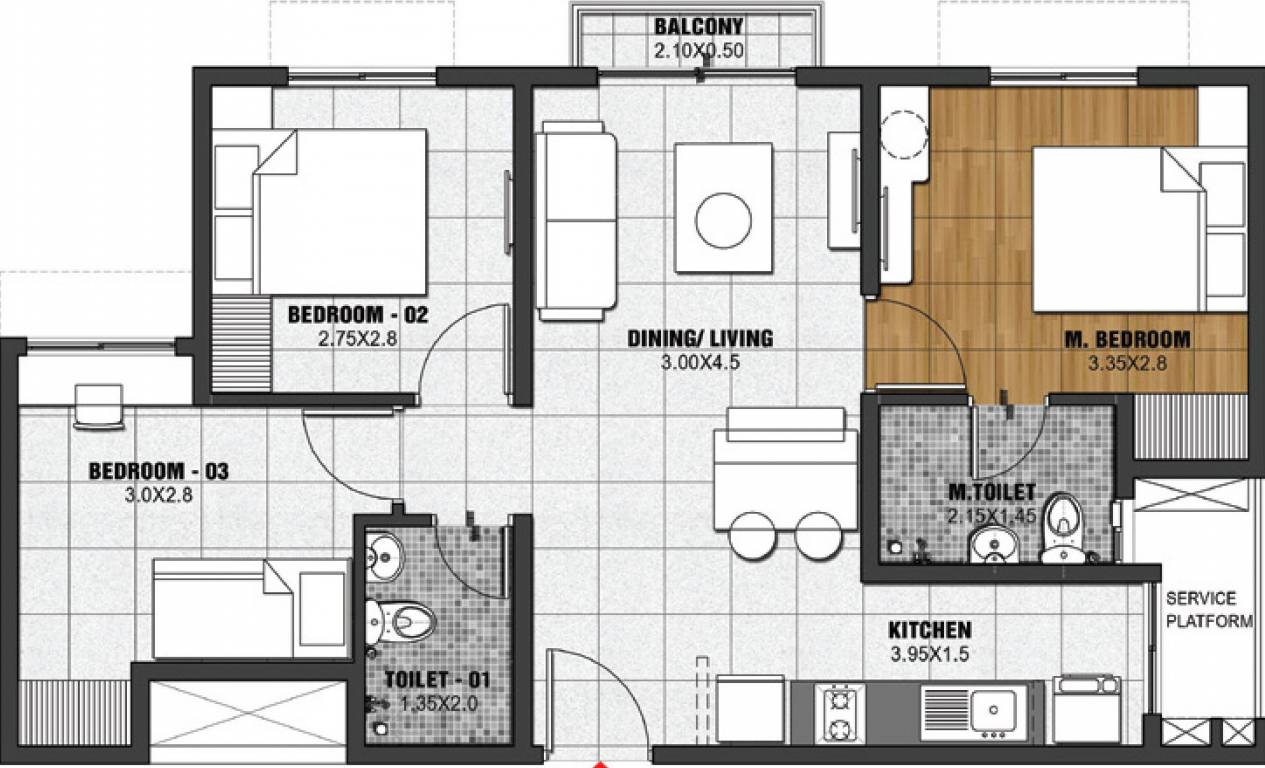 Brigade Gallium At Brigade El Dorado (3BHK+2T (1,043 sq ft) 1043 sq ft)