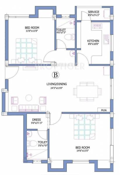 Firm Sabhari Krishna (2BHK+2T (1,100 sq ft)   Pooja Room 1100 sq ft)