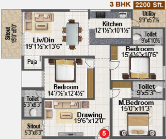 Sri Venkateshwara Living Spaces (3BHK+3T (2,199.93 sq ft) 2199.93 sq ft)