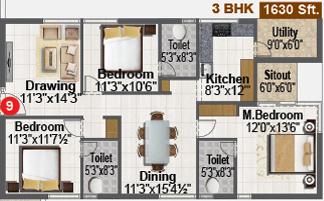 Sri Venkateshwara Living Spaces (3BHK+3T (1,629.98 sq ft) 1629.98 sq ft)