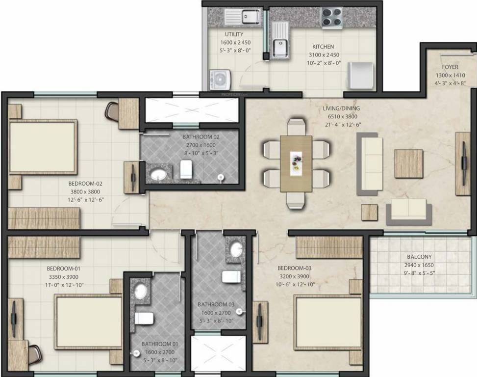 Sobha Royal Pavilion (3BHK+3T (1,490.45 sq ft) 1490.45 sq ft)