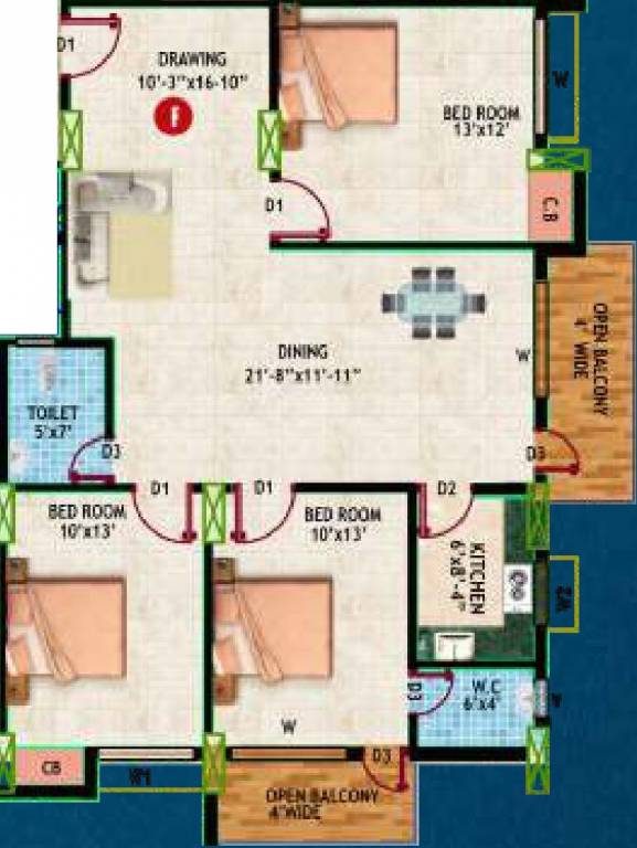 Unique Ashiyana Society (3BHK+2T (1,435 sq ft) 1435 sq ft)