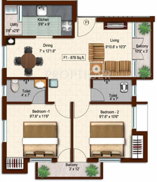 ACE Dwarka (2BHK+2T (878 sq ft) 878 sq ft)