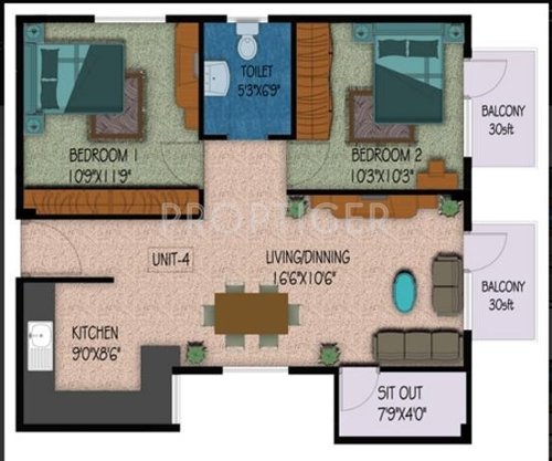 Unique Unique Florence (2BHK+1T (886 sq ft) 886 sq ft)