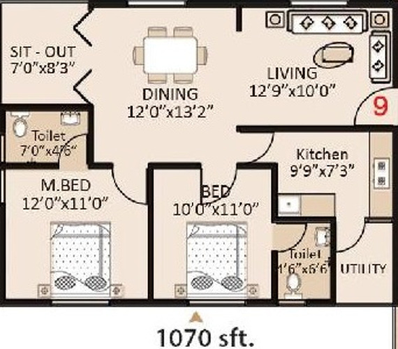 Sri Vaibhava Grand (2BHK+2T (1,070 sq ft) 1070 sq ft)