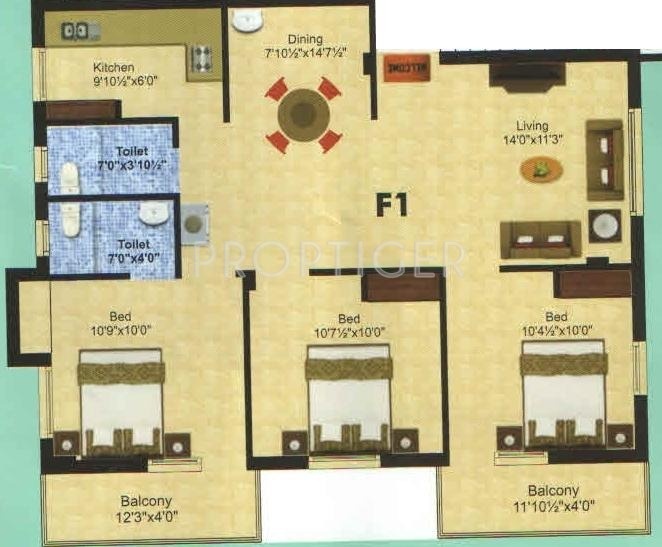 Anandam Coral (3BHK+2T (1,140 sq ft) 1140 sq ft)
