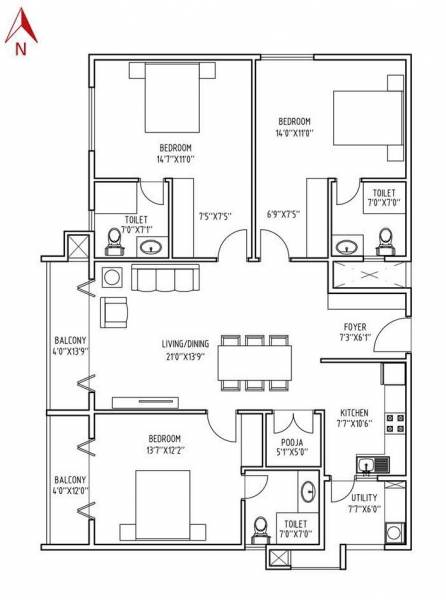Mithuna Mithuna White Aspera (3BHK+3T (1,345 sq ft) 1345 sq ft)