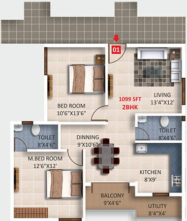 Saritha Fortune (2BHK+2T (1,099 sq ft) 1099 sq ft)