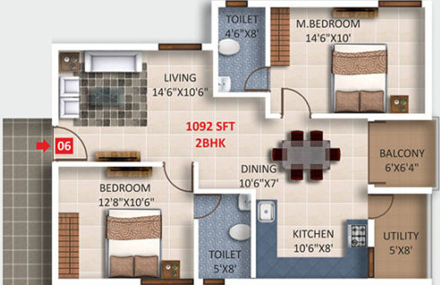 Saritha Fortune (2BHK+2T (1,092 sq ft) 1092 sq ft)