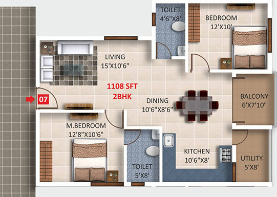 Saritha Fortune (2BHK+2T (1,108 sq ft) 1108 sq ft)