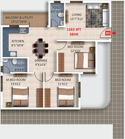 Saritha Fortune (3BHK+3T (1,263 sq ft) 1263 sq ft)