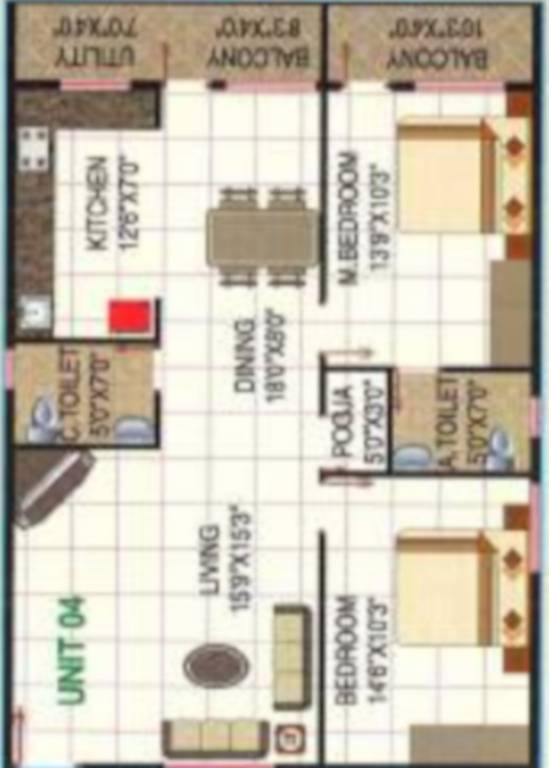 Surya Spaces (2BHK+2T (1,260 sq ft) 1260 sq ft)