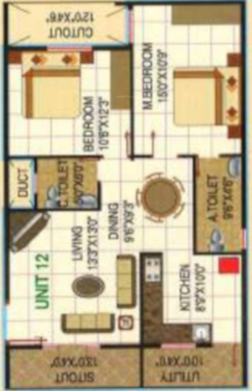 Surya Spaces (2BHK+2T (1,070 sq ft) 1070 sq ft)