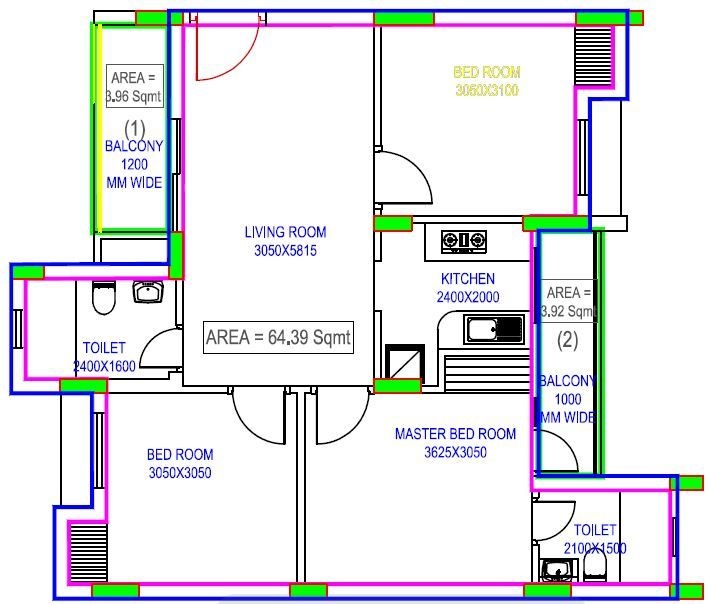 Excella Excella Kutumb Phase II (3BHK+3T (688.89 sq ft) 688.89 sq ft)