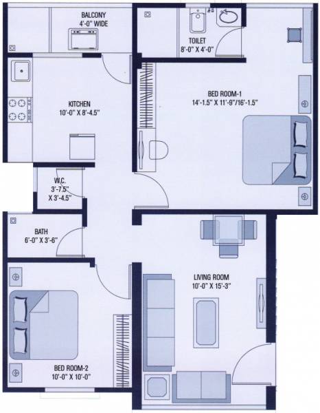 Uma Nandanvan S1 Apartment (2BHK+2T (865 sq ft) 865 sq ft)