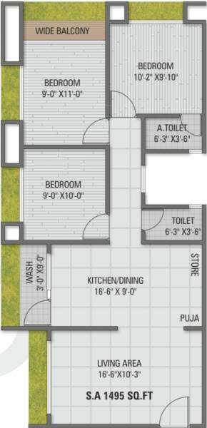 Shreenath Gardenia (3BHK+2T (1,495 sq ft) 1495 sq ft)