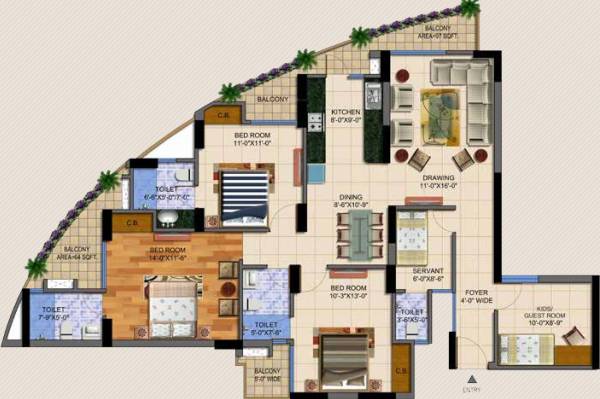 Samridhi Grand Avenue Iconic Tower (4BHK+4T (1,895 sq ft) + Servant Room 1895 sq ft)