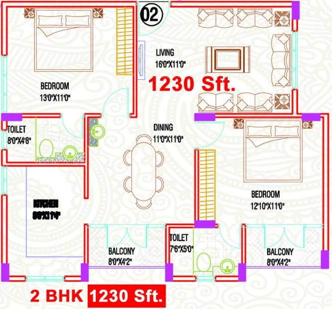 SSVR Iris (2BHK+2T (1,230 sq ft) 1230 sq ft)