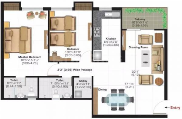 Ashiana Town B (2BHK+2T (829.00 sq ft) 829 sq ft)