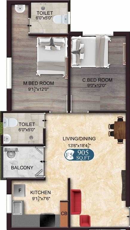 The Nest Nest Charm (2BHK+2T (905 sq ft) 905 sq ft)
