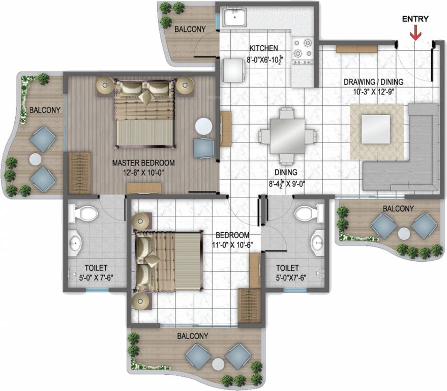 Rishabh Hindon Green Valley (2BHK+2T (1,055 sq ft) 1055 sq ft)