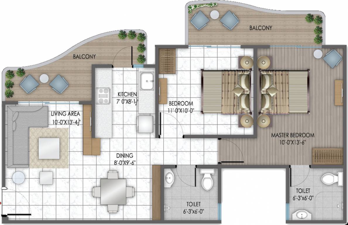Rishabh Hindon Green Valley (2BHK+2T (1,095 sq ft) 1095 sq ft)