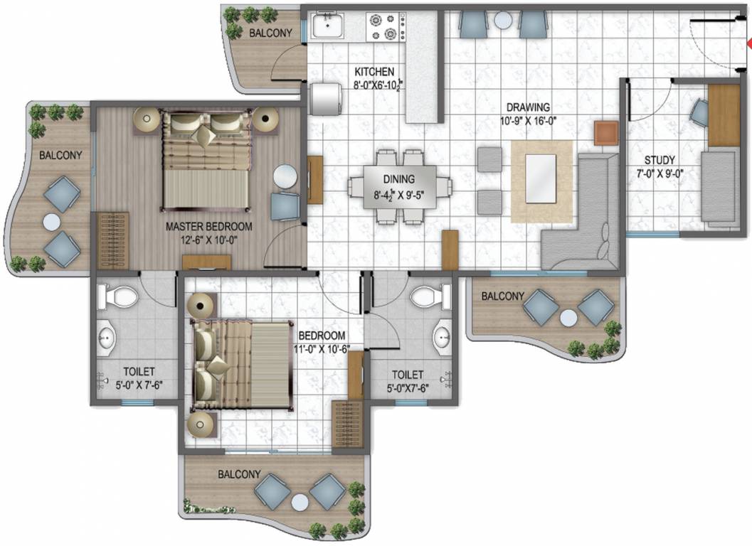 Rishabh Hindon Green Valley (2BHK+2T (1,248 sq ft) + Study Room 1248 sq ft)