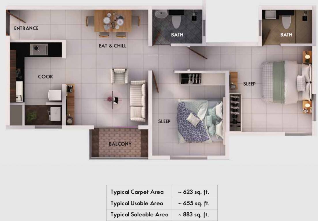 Provident Equinox 1 4N 4P 4Q 4R (2BHK+2T (883 sq ft) 883 sq ft)