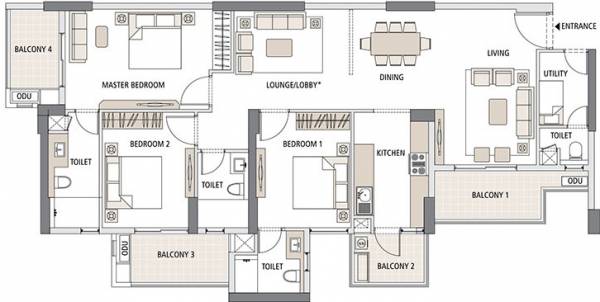 Apurupa E (3BHK+3T (1,266.16 sq ft) 1266.16 sq ft)